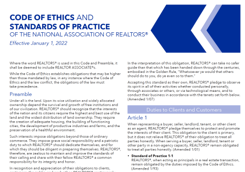 Realtor Code of Ethics 2022 (Click to Download)